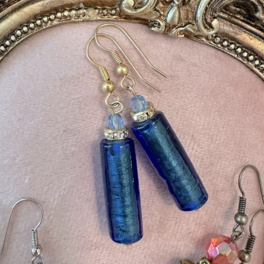 Blue and Red Earring Bundle Set of 3 Bohemian Style Boho Burnished Gold Tone - Picture 9 of 12
